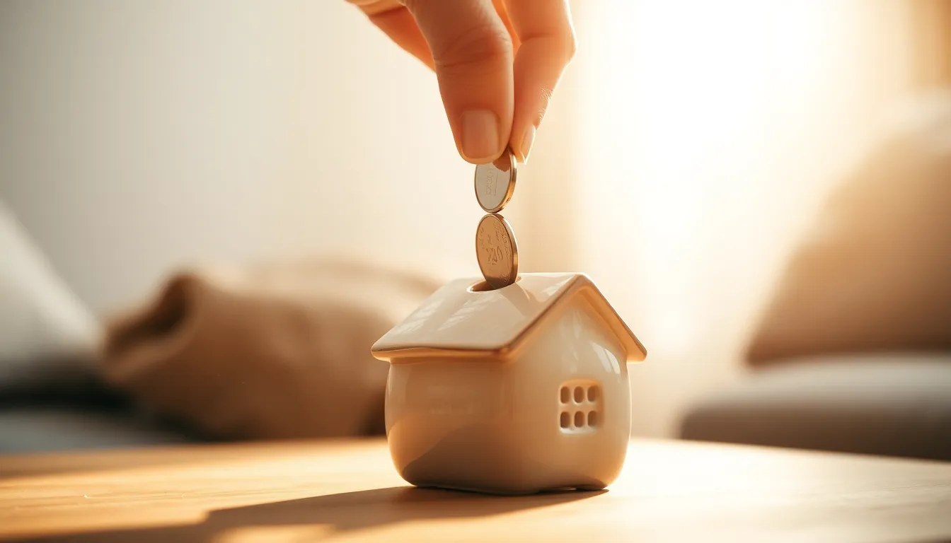 행복한 가족이 집을 바라보는 모습