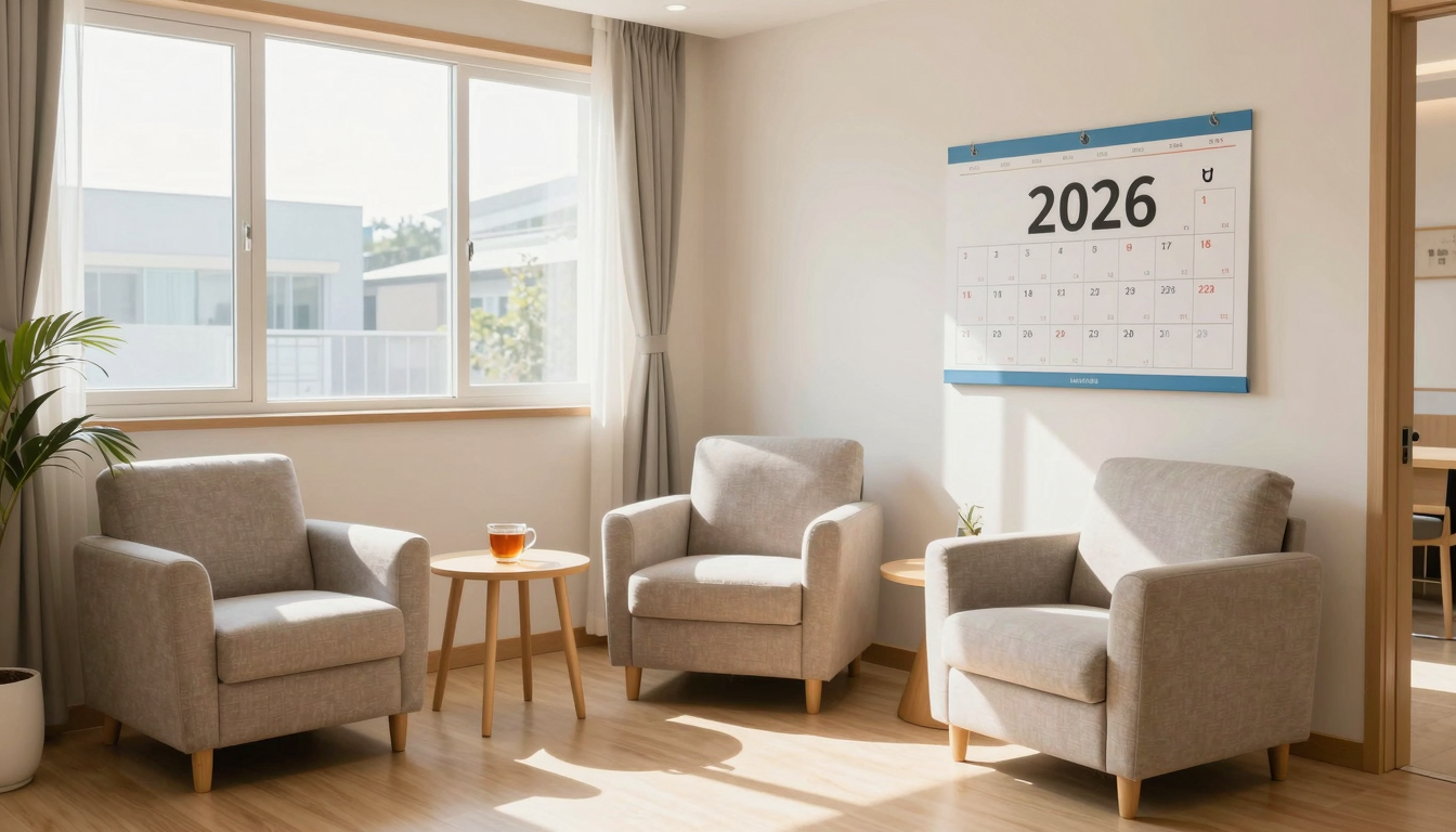 2026년 노인장기요양보험 본인부담금 변동을 설명하는 노인요양시설의 아늑한 라운지 모습