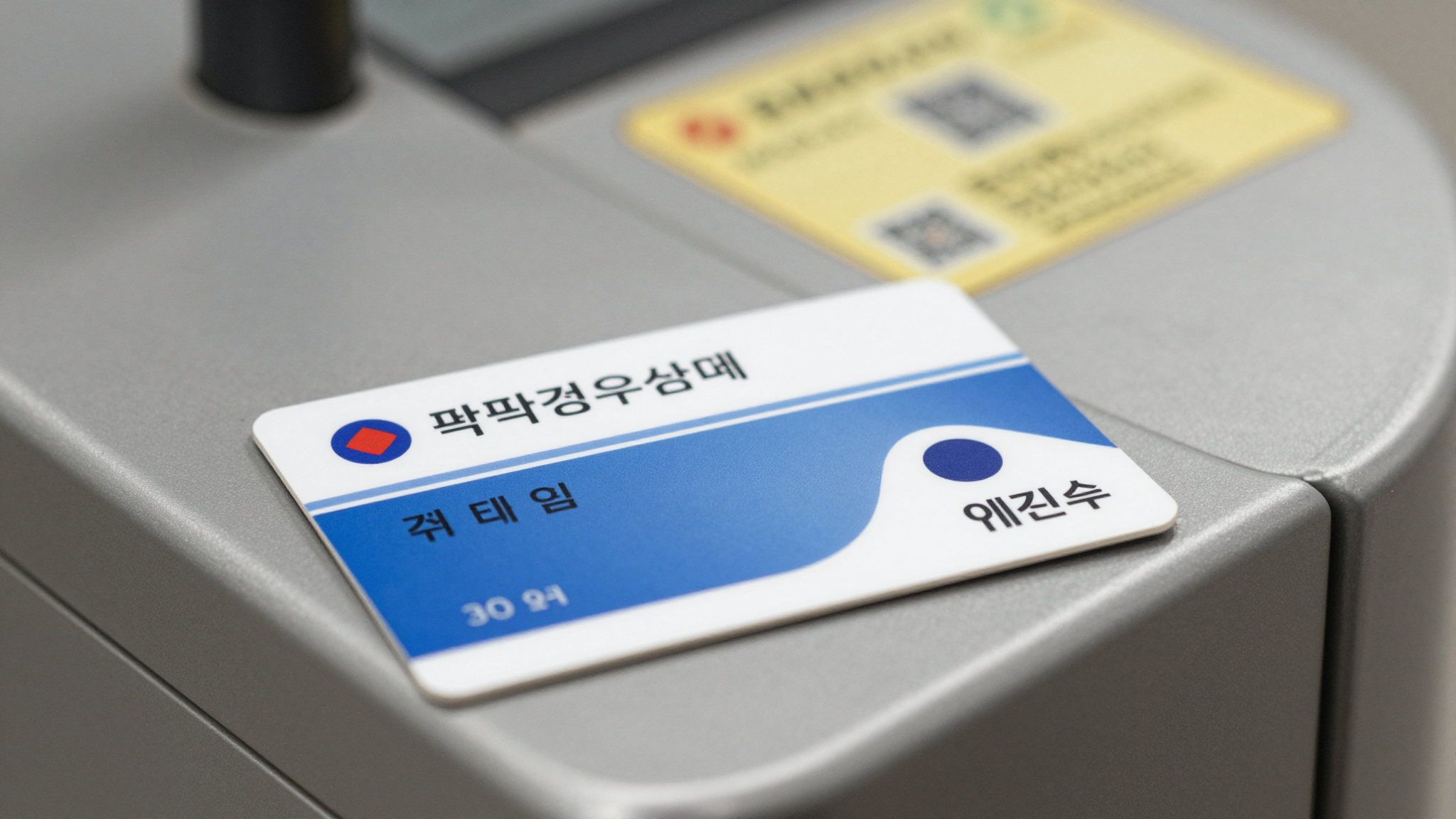 65세 이상 무료 지하철 이용을 위한 어르신 교통카드가 개찰구 위에 놓여 있는 모습
